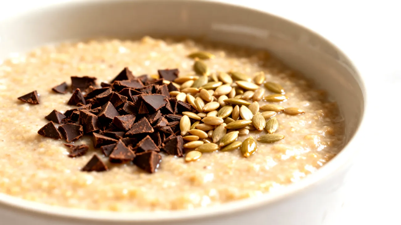 Amaranth-Porridge mit Kakao-Nibs und Hanfsamen"