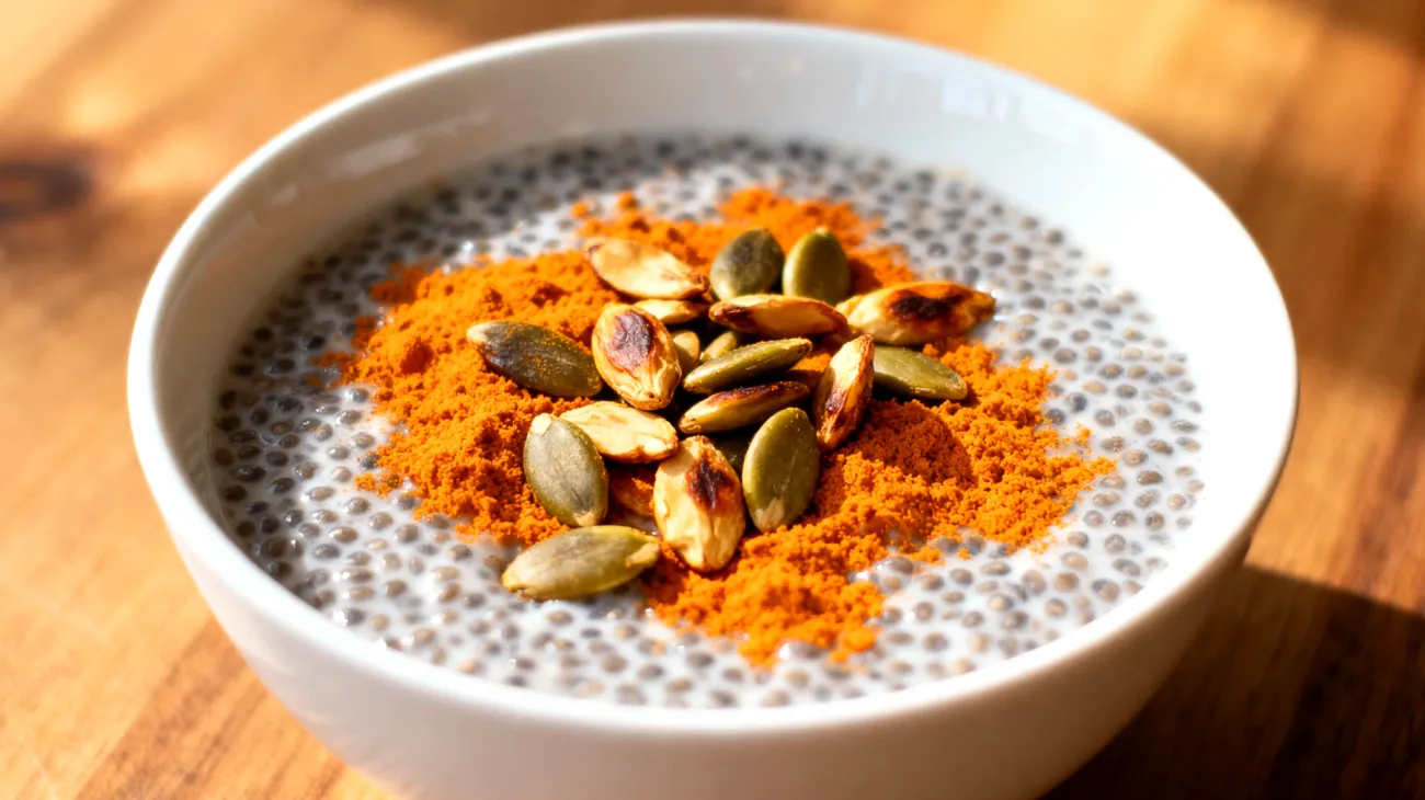 Chia-Pudding mit Baobab-Pulver und gerösteten Kürbiskernen"