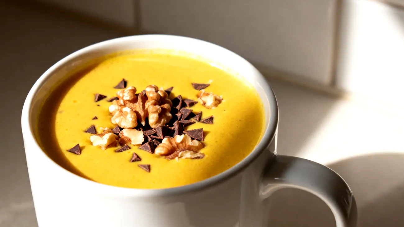 Goldene Milch mit Walnüssen und Kakao-Nibs"