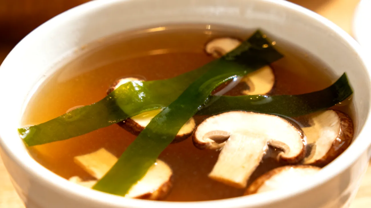 Miso-Algen-Suppe mit Shiitake-Pilzen und Wakame"