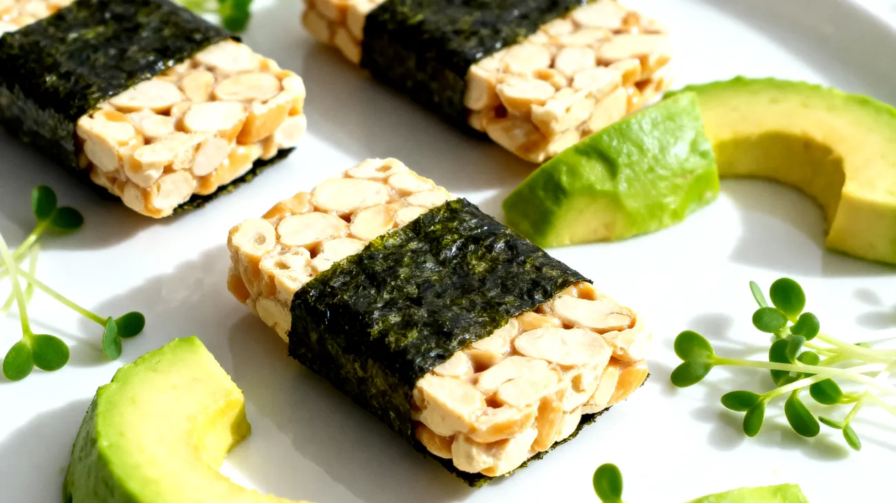 Tempeh-Nori-Wraps mit Avocado und Sprossen"