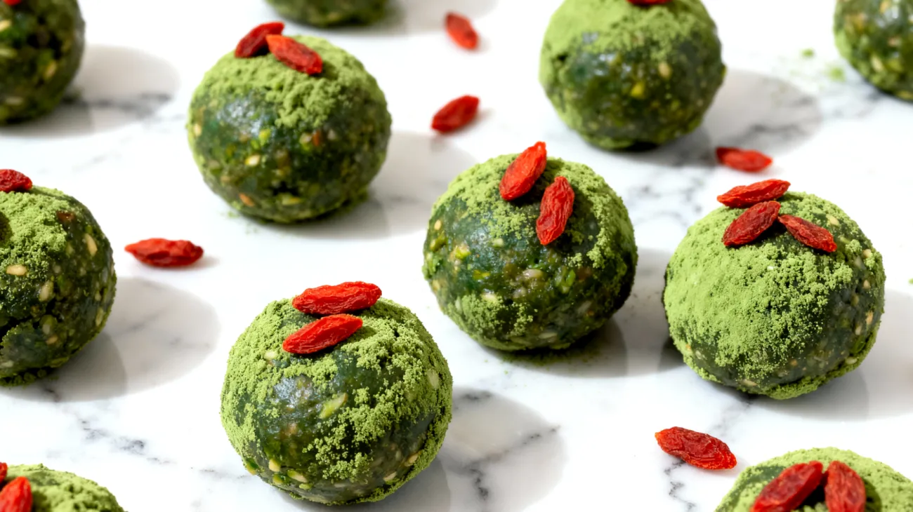 Chlorella-Spirulina Energiebällchen mit Goji-Beeren"