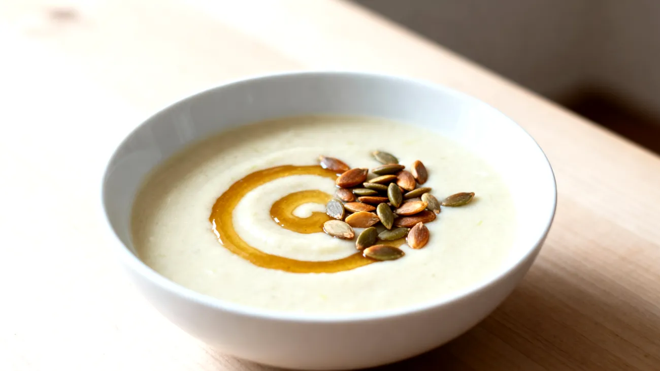 Fenchel-Ingwer-Suppe mit Miso und gerösteten Kürbiskernen"