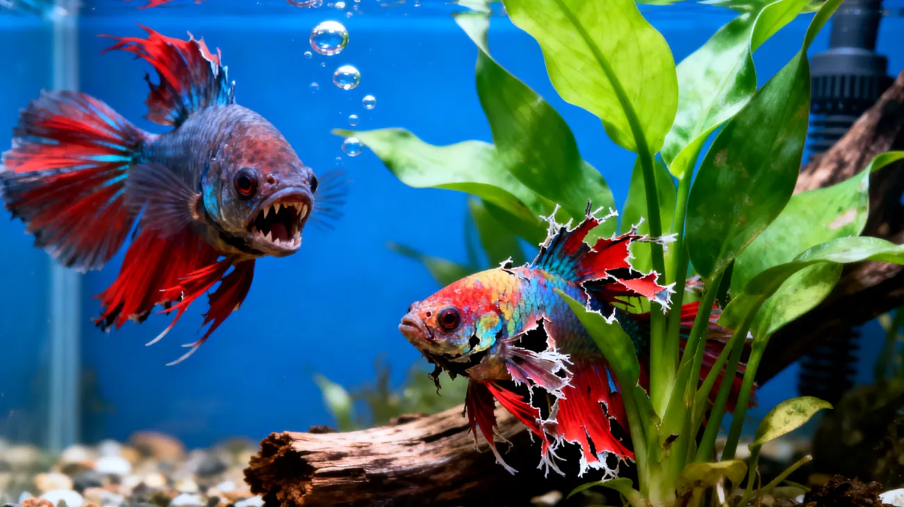 Fische zeigen aggressives Verhalten gegenüber anderen Fischarten im selben Aquarium, was zu Stress, Verletzungen und möglichen Todesfällen führen kann"