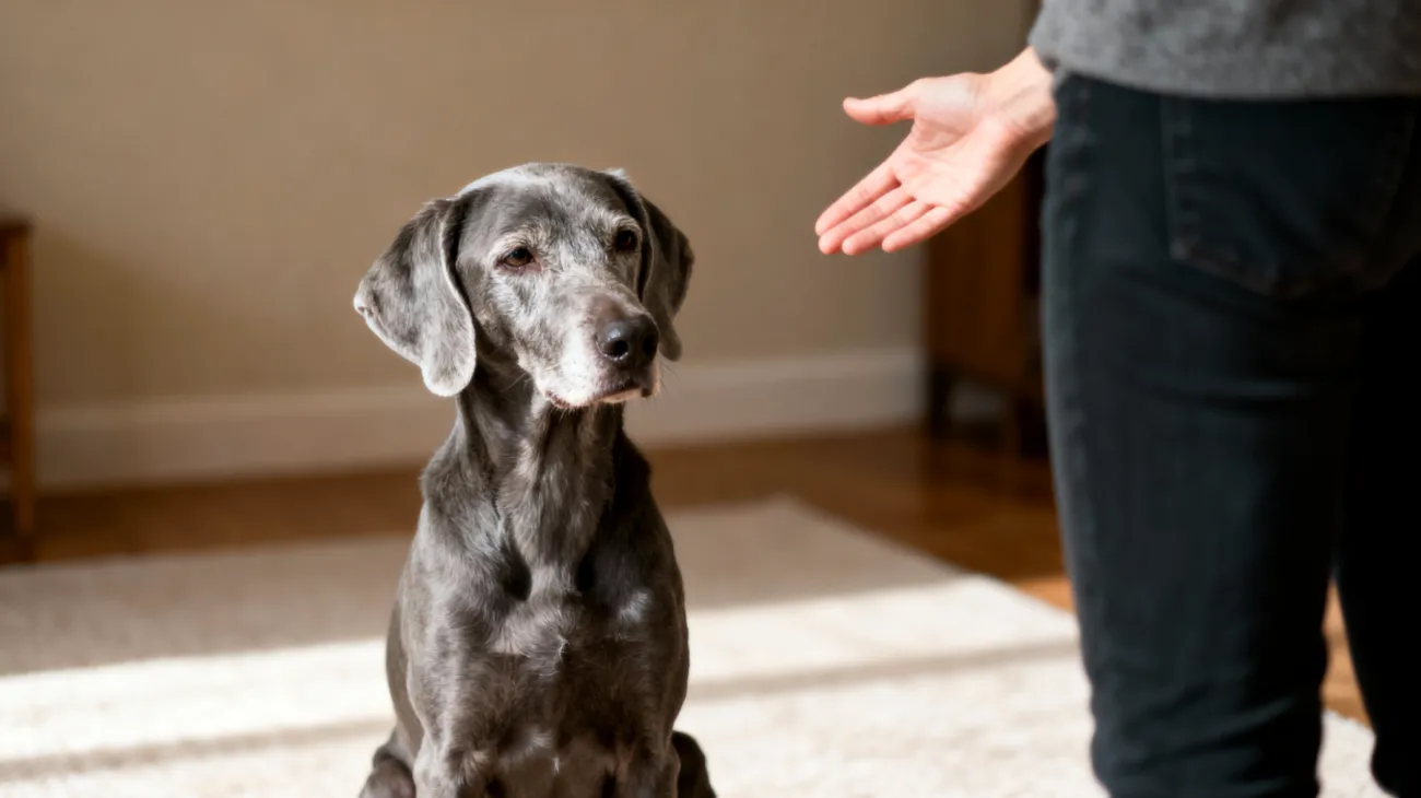 Ein älterer Hund zeigt zunehmend Sturheit und Verweigerung bei bekannten Kommandos, was auf altersbedingte kognitive Veränderungen und nachlassende Sinneswahrnehmung zurückzuführen sein kann"