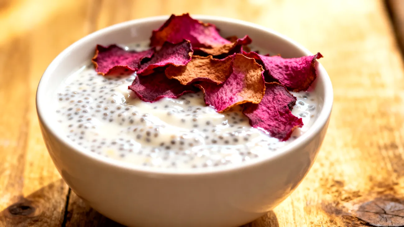 Kefir-Chia-Pudding mit fermentierten Rote-Bete-Chips"