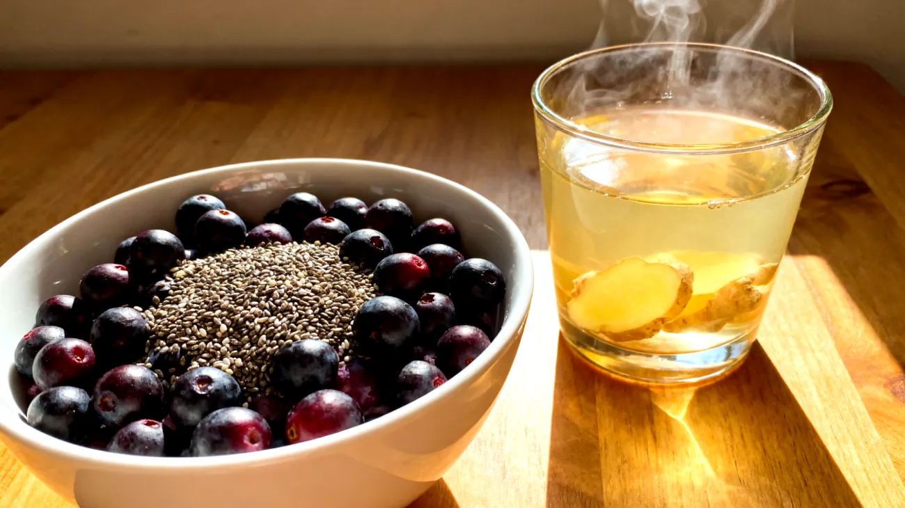 Maqui-Beeren mit Chiasamen und Ingwer-Aufguss"