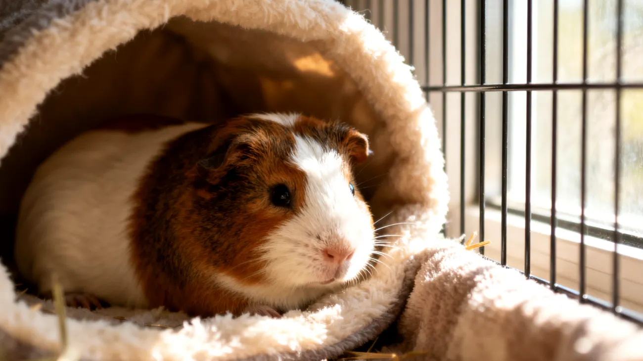 Meerschweinchen zeigt nach der Kastration veränderte Aktivitätsmuster und benötigt eine angepasste tägliche Routine mit sanfteren Ritualen zur Förderung der Heilung"