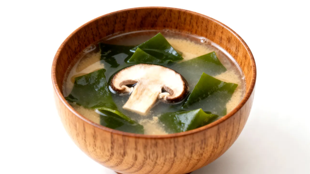Miso-Suppe mit Wakame-Algen und Shiitake-Pilzen"